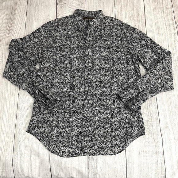 PERRY ELLIS Men’s Long Sleeve Shirt Black And White Floral Pattern Size Large - Picture 6 of 6